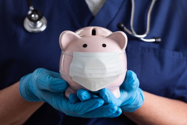 piggy bank wearing surgical mask